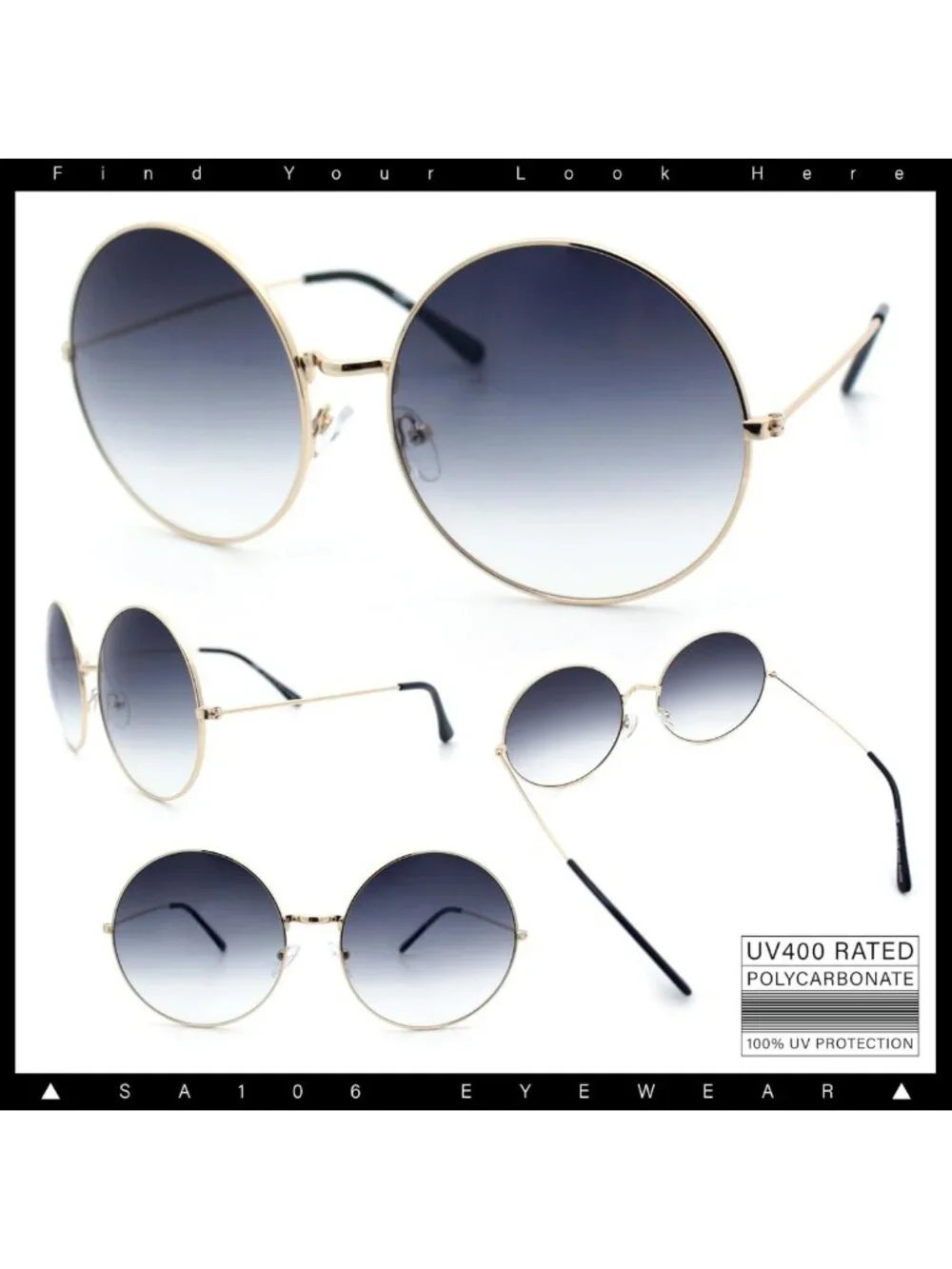 Oversized Hippie Round Circle Lens Sunglasses - Classic Retro Style, UV
